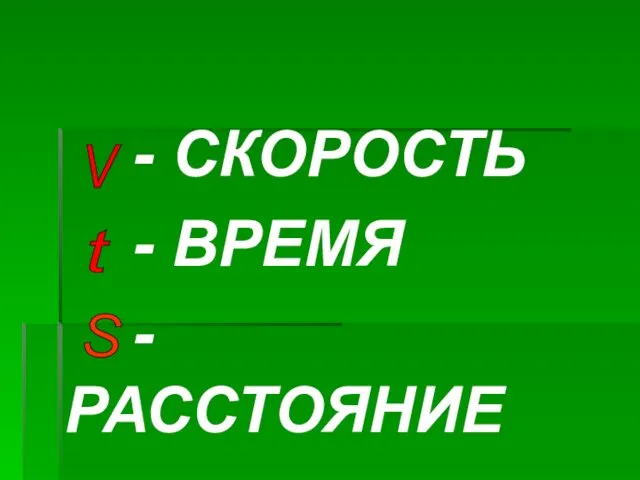 - СКОРОСТЬ - ВРЕМЯ - РАССТОЯНИЕ V t S