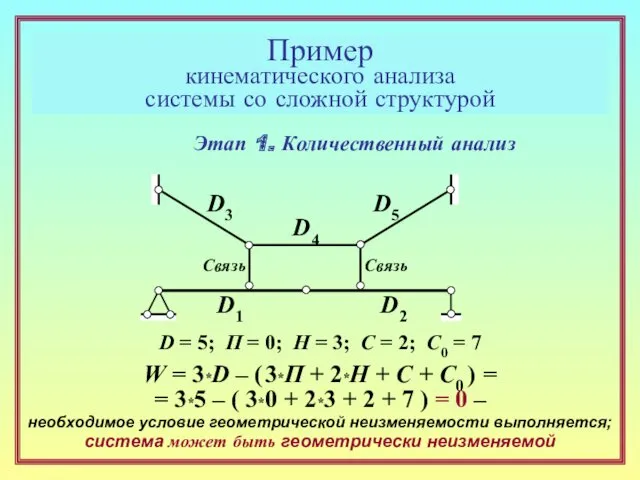 Пример кинематического анализа системы со сложной структурой Этап 1. Количественный