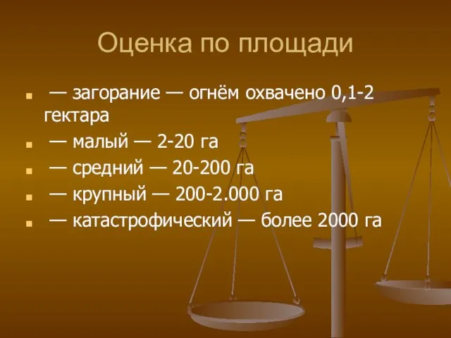 Оценка по площади — загорание — огнём охвачено 0,1-2 гектара