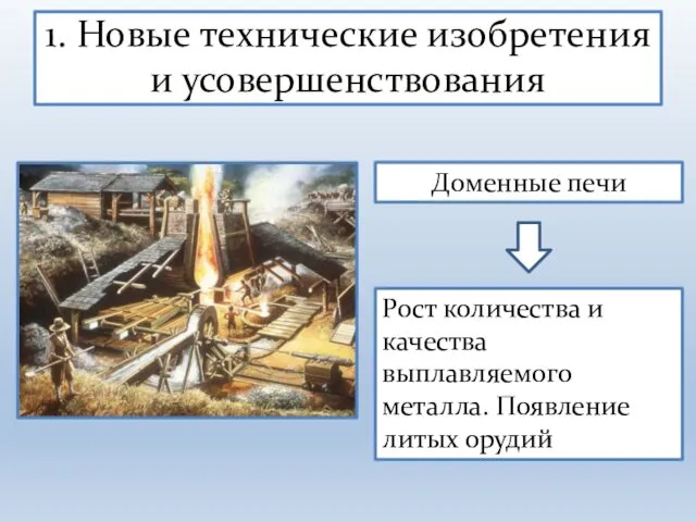 1. Новые технические изобретения и усовершенствования Доменные печи Рост количества