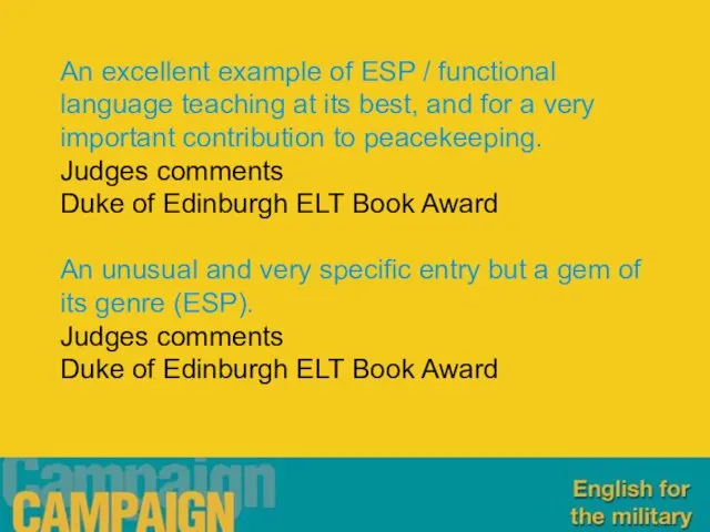 An excellent example of ESP / functional language teaching at