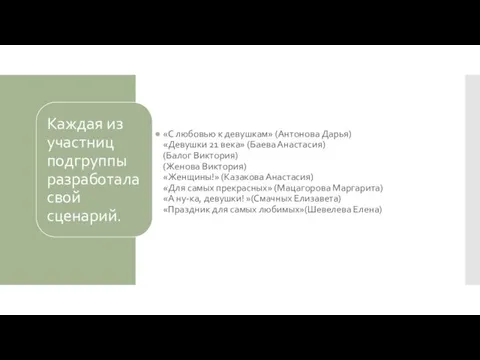 «С любовью к девушкам» (Антонова Дарья) «Девушки 21 века» (Баева