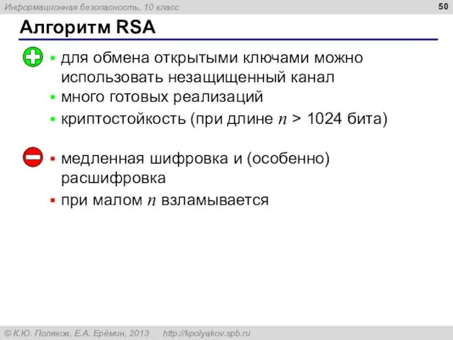 Алгоритм RSA для обмена открытыми ключами можно использовать незащищенный канал