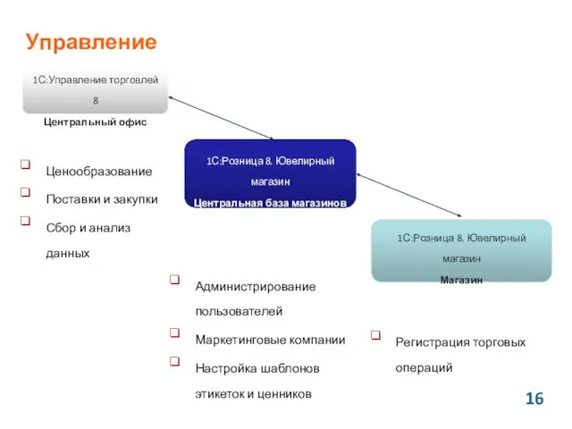 Управление Ценообразование Поставки и закупки Сбор и анализ данных Администрирование пользователей Маркетинговые компании