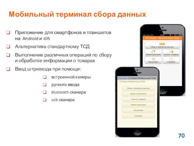 Мобильный терминал сбора данных Приложение для смартфонов и планшетов на Android и iOS