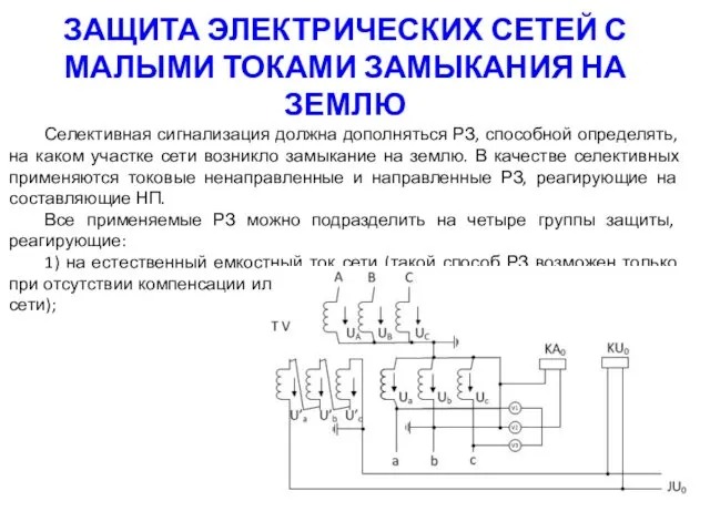 ЗАЩИТА ЭЛЕКТРИЧЕСКИХ СЕТЕЙ С МАЛЫМИ ТОКАМИ ЗАМЫКАНИЯ НА ЗЕМЛЮ Селективная