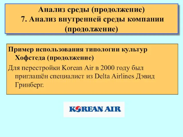 Анализ среды (продолжение) 7. Анализ внутренней среды компании (продолжение) Пример