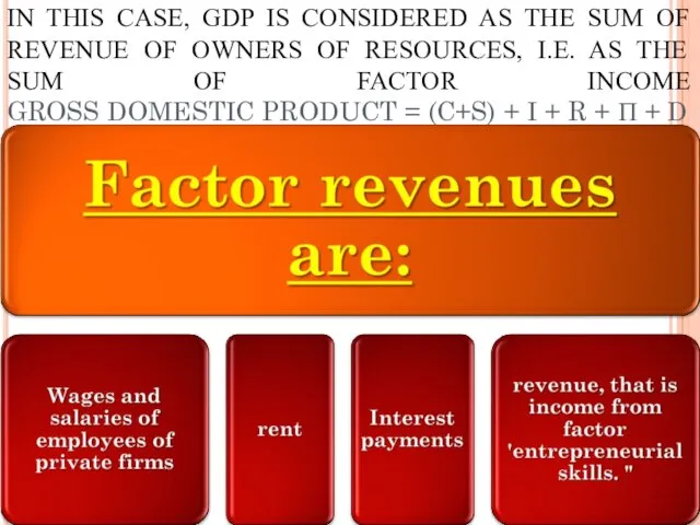 CALCULATING GNP BY REVENUE IN THIS CASE, GDP IS CONSIDERED AS THE SUM
