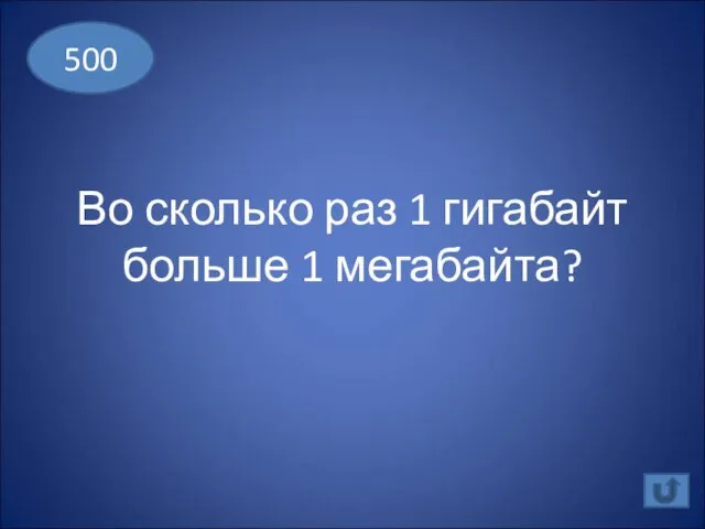 Во сколько раз 1 гигабайт больше 1 мегабайта? 500