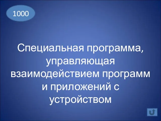 Специальная программа, управляющая взаимодействием программ и приложений с устройством 1000