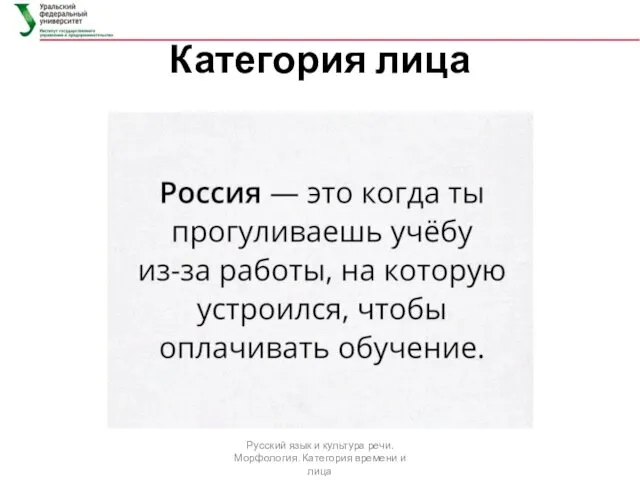 Категория лица Русский язык и культура речи. Морфология. Категория времени и лица