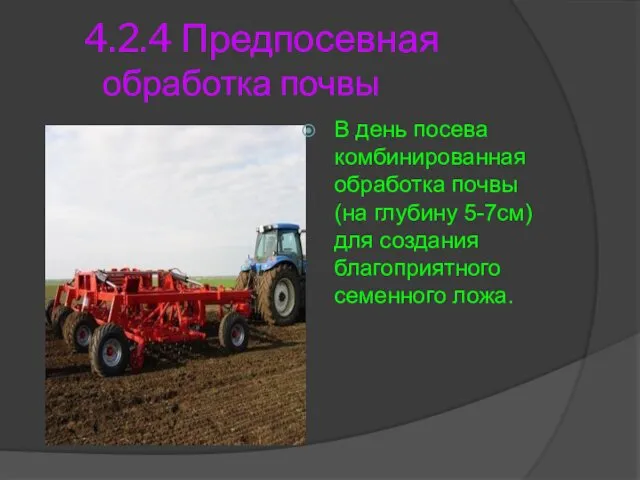 4.2.4 Предпосевная обработка почвы В день посева комбинированная обработка почвы