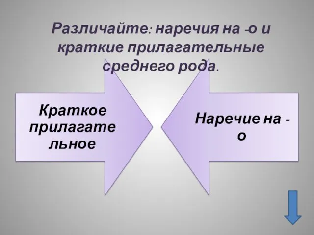 Различайте: наречия на -о и краткие прилагательные среднего рода.