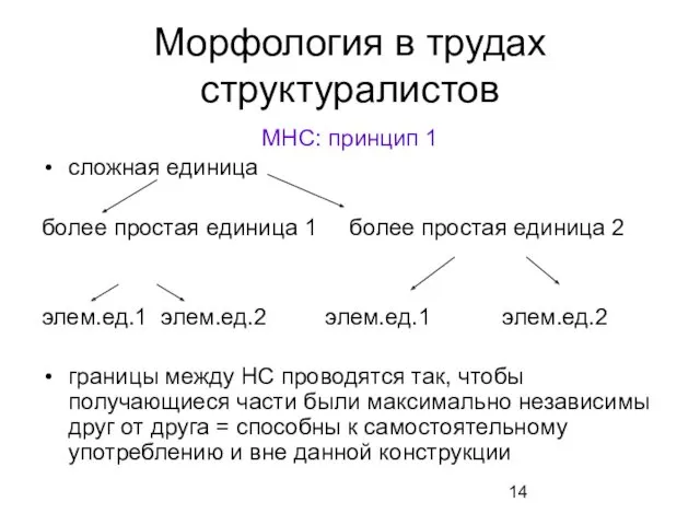 Морфология в трудах структуралистов МНС: принцип 1 сложная единица более