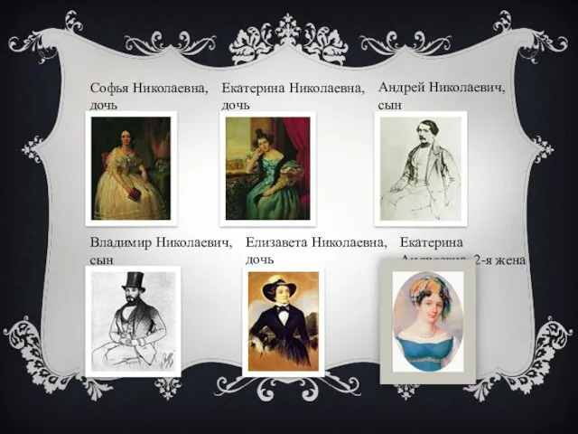 Софья Николаевна, дочь Екатерина Николаевна, дочь Андрей Николаевич, сын Владимир Николаевич, сын Елизавета