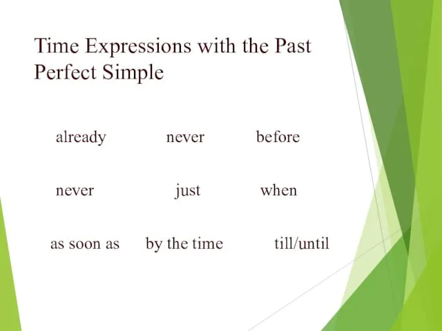 Time Expressions with the Past Perfect Simple already never before