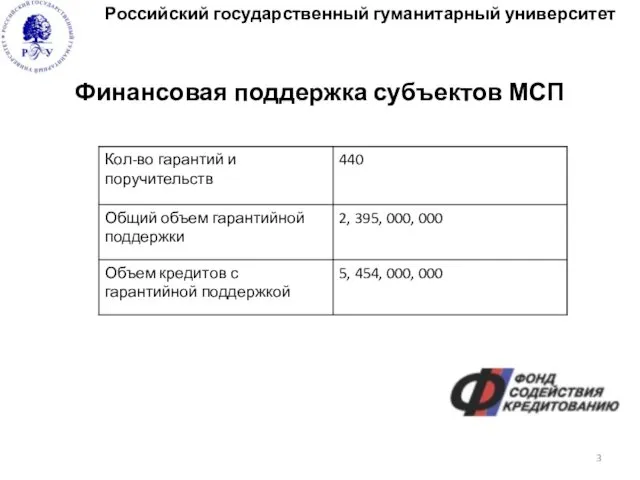 Финансовая поддержка субъектов МСП Российский государственный гуманитарный университет