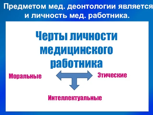 Предметом мед. деонтологии является и личность мед. работника. Черты личности медицинского работника Моральные Этические Интеллектуальные