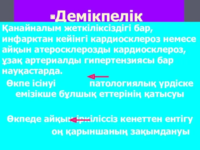 Демікпелік Қанайналым жеткіліксіздігі бар, инфарктан кейінгі кардиосклероз немесе айқын атеросклерозды