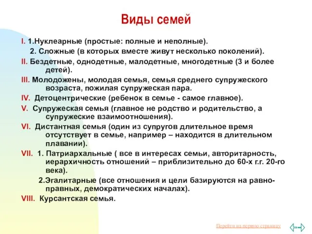 Виды семей I. 1.Нуклеарные (простые: полные и неполные). 2. Сложные