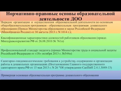 Нормативно-правовые основы образовательной деятельности ДОО