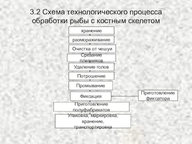 3.2 Схема технологического процесса обработки рыбы с костным скелетом хранение