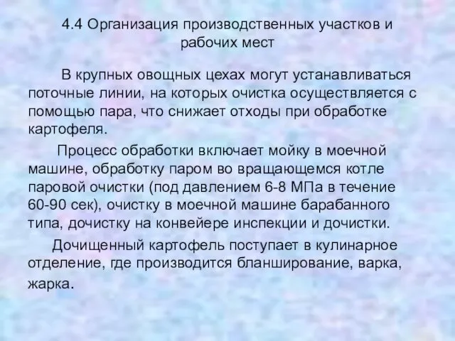 4.4 Организация производственных участков и рабочих мест В крупных овощных