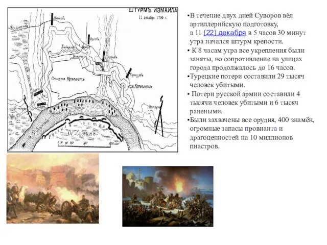 В течение двух дней Суворов вёл артиллерийскую подготовку, а 11