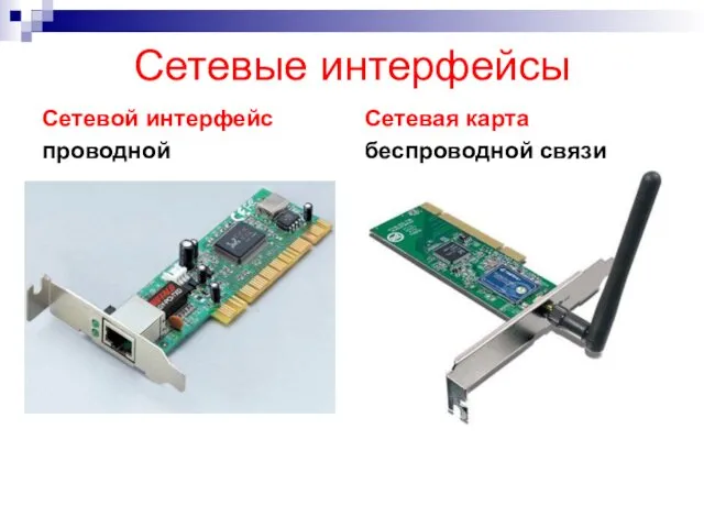 Сетевые интерфейсы Сетевой интерфейс проводной Сетевая карта беспроводной связи