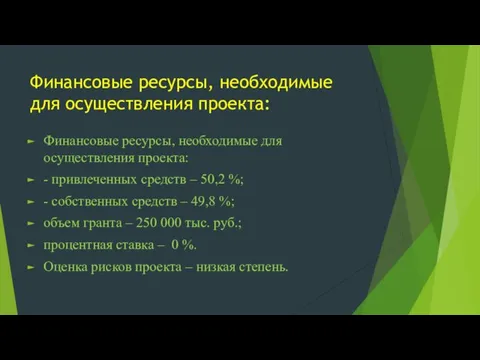 Финансовые ресурсы, необходимые для осуществления проекта: Финансовые ресурсы, необходимые для