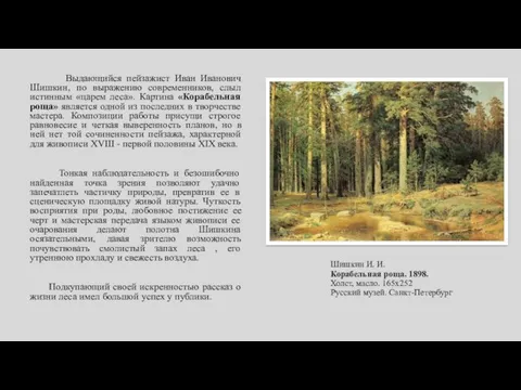 Шишкин И. И. Корабельная роща. 1898. Холст, масло. 165х252 Русский