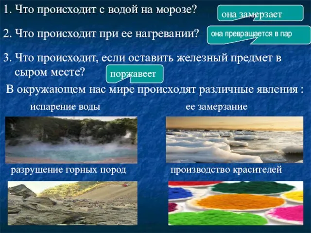 1. Что происходит с водой на морозе? 2. Что происходит