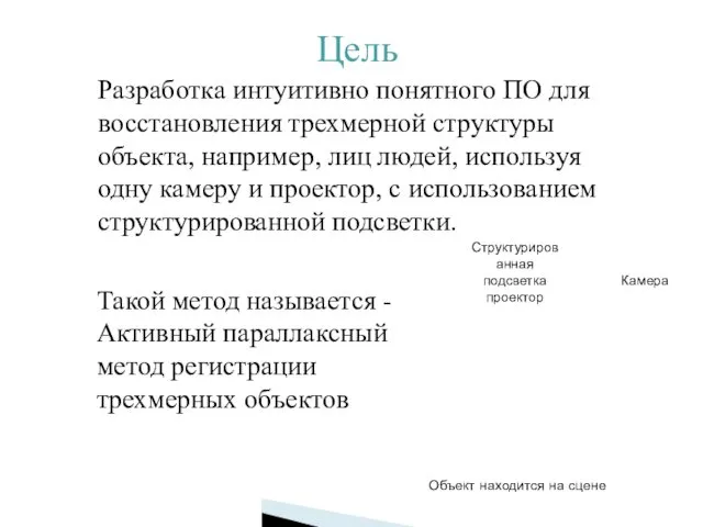 Цель Разработка интуитивно понятного ПО для восстановления трехмерной структуры объекта,