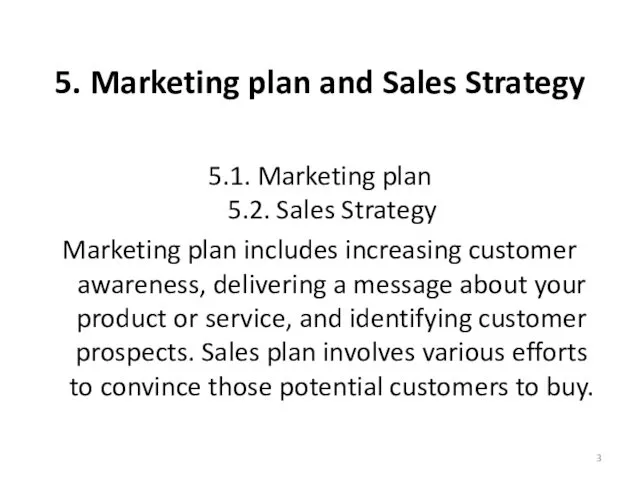 5. Marketing plan and Sales Strategy 5.1. Marketing plan 5.2.