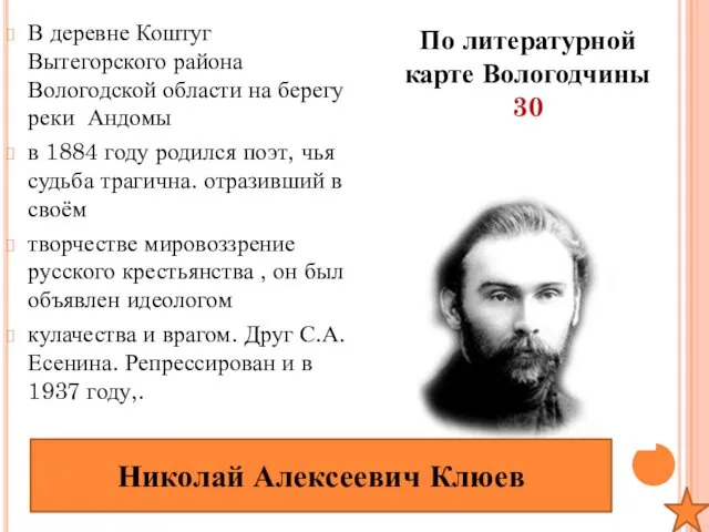 По литературной карте Вологодчины 30 В деревне Коштуг Вытегорского района Вологодской области на