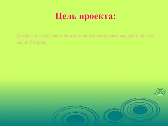 Цель проекта: Выявить и исследовать богатство видов лекарственных растений моей малой Родины.