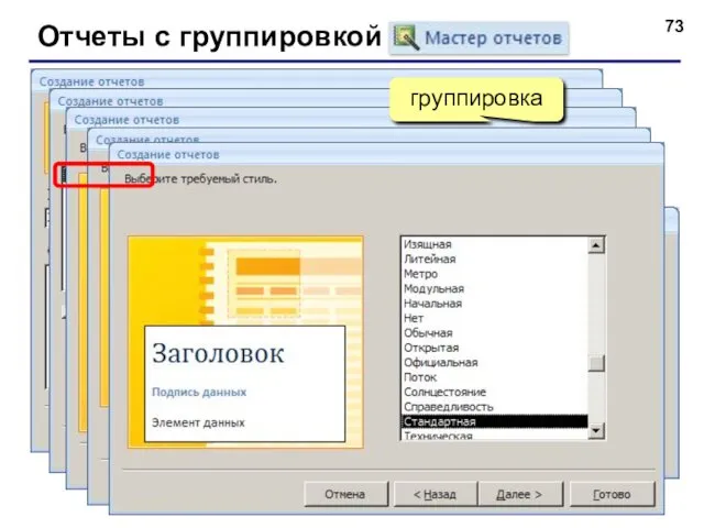 Отчеты с группировкой (мастер) итоговые данные сортировка группировка