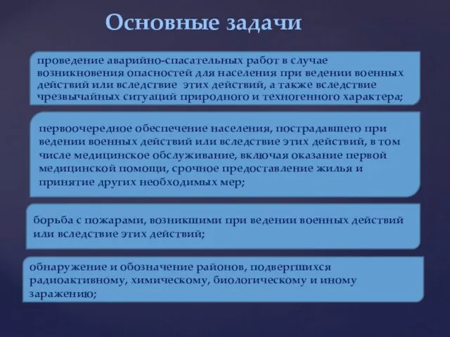 Основные задачи проведение аварийно-спасательных работ в случае возникновения опасностей для