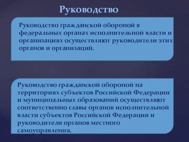 Руководство Руководство гражданской обороной в федеральных органах исполнительной власти и