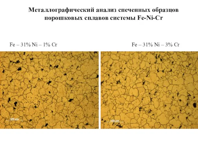 Металлографический анализ спеченных образцов порошковых сплавов системы Fe-Ni-Cr Fe –