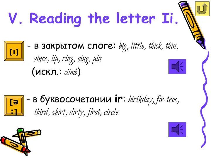 V. Reading the letter Ii. в закрытом слоге: big, little,