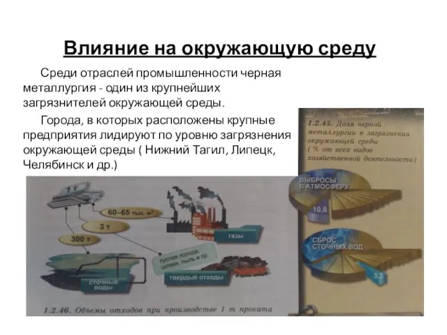 Влияние на окружающую среду Среди отраслей промышленности черная металлургия -