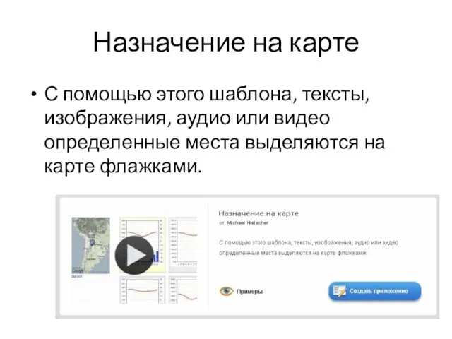 Назначение на карте С помощью этого шаблона, тексты, изображения, аудио