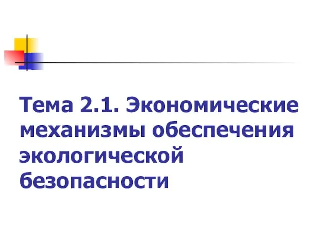 Тема 2.1. Экономические механизмы обеспечения экологической безопасности