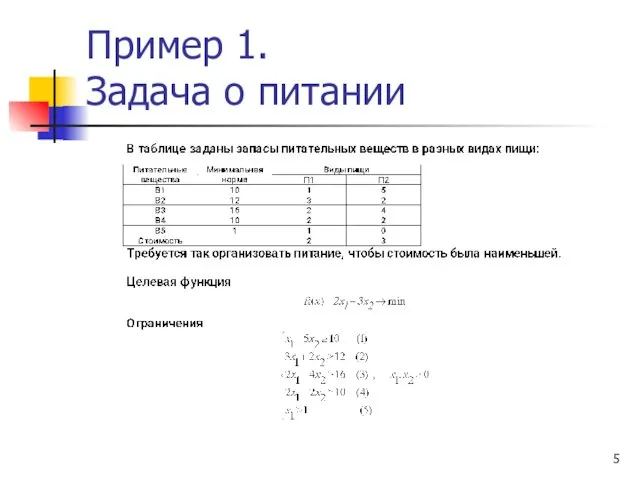 Пример 1. Задача о питании