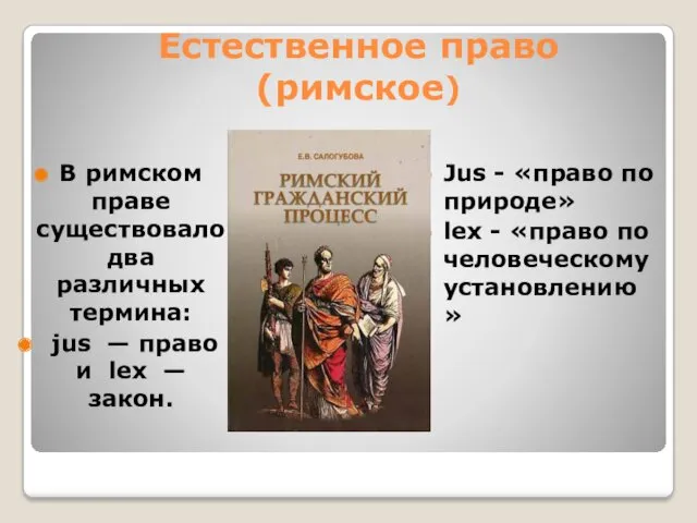 Естественное право (римское) В римском праве существовало два различных термина: