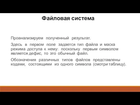 Файловая система Проанализируем полученный результат. Здесь в первом поле задается