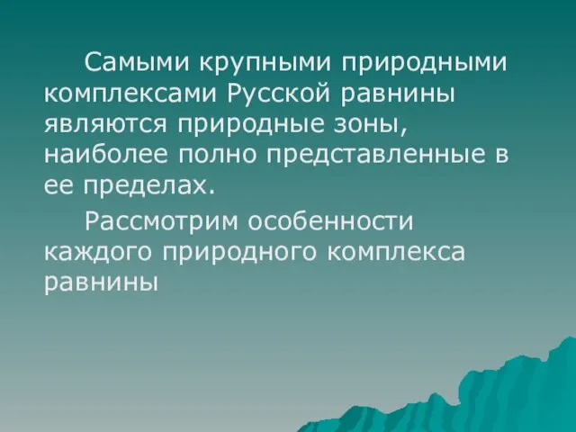 Самыми крупными природными комплексами Русской равнины являются природные зоны, наиболее