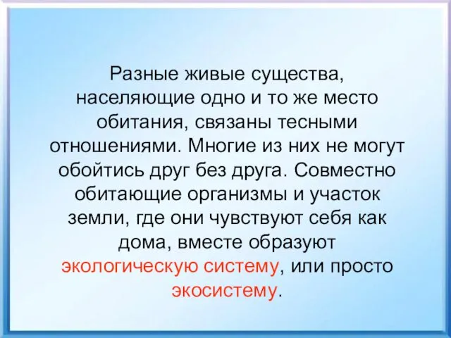 Разные живые существа, населяющие одно и то же место обитания,