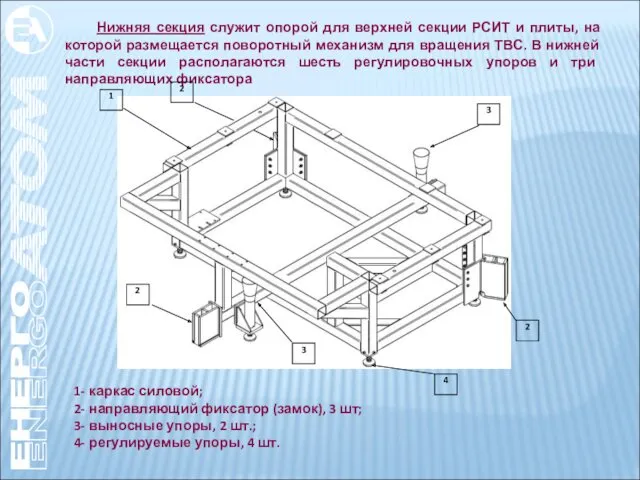 Нижняя секция служит опорой для верхней секции РСИТ и плиты, на которой размещается